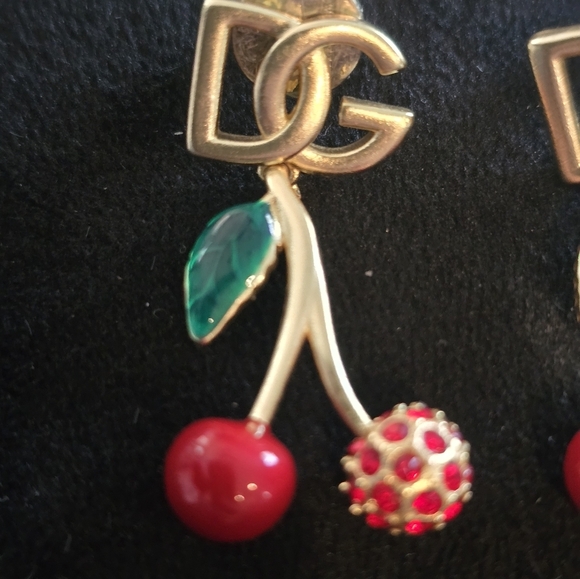 D&G 18kgp Cherry Drop Earrings - Gold and Red - Picture 5 of 9